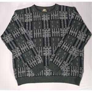 Vintage Avenue 21 Mens Green Geometric Knit Sweater XL Made in Korea 90s